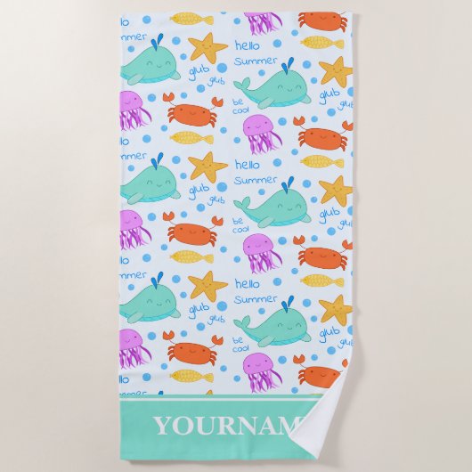 Delphine, Krebse, Kraken und Starfish Individuelle Strandtuch (Vorderseite)