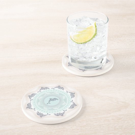 Delphine Mandala Blauer Blaue Taupe Getränkeuntersetzer (Seite)