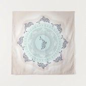 Delphine Mandala Blue Taupe Coastal Wandteppich (Vorderseite (Horizontal))