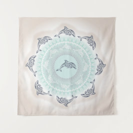 Delphine Mandala Blue Taupe Coastal Wandteppich