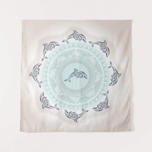 Delphine Mandala Blue Taupe Coastal Wandteppich (Vorderseite)