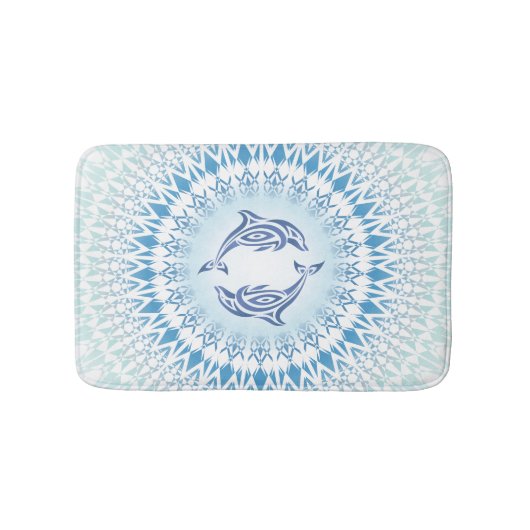 Delphine Mandala Blue White Maritime Badematte (Vorderseite)