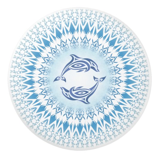 Delphine Mandala Blue White Nautical Keramikknauf (Vorderseite)