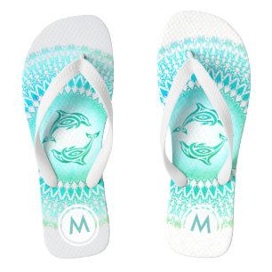 Delphine Mandala Green White Monogramm Badesandalen