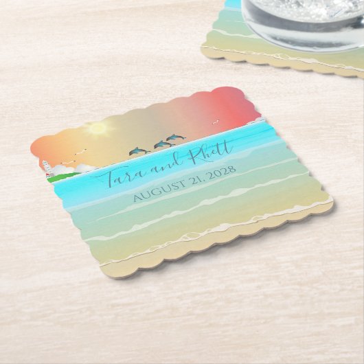 Delphine mit Personalisierter Strandküste Untersetzer (angewinkelt)