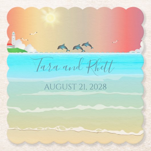 Delphine mit Personalisierter Strandküste Untersetzer (Vorderseite)