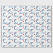 Delphine mit rotem Ballon und Blasen Geschenkpapier (Flach)