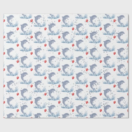 Delphine mit rotem Ballon und Blasen Geschenkpapier (Flach)