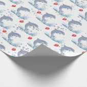 Delphine mit rotem Ballon und Blasen Geschenkpapier (Ecke)