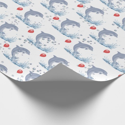 Delphine mit rotem Ballon und Blasen Geschenkpapier (Ecke)
