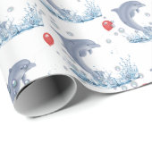 Delphine mit rotem Ballon und Blasen Geschenkpapier (Rolleneckpunkt)
