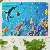Delphine & Reef: Unterwasserfreude Geschirrtuch (Gefaltet)