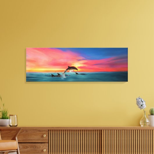 Delphine schwimmen California Beach Sunset Art Leinwanddruck (Insitu (Wohnzimmer))