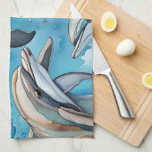 Delphine schwimmen im Meer Geschirrtuch (Viertel Falte)
