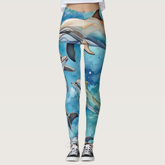 Delphine schwimmen im Meer Leggings (Vorderseite)