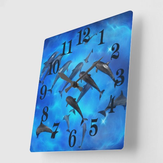 Delphine schwimmen im Meer Quadratische Wanduhr (Winkel)