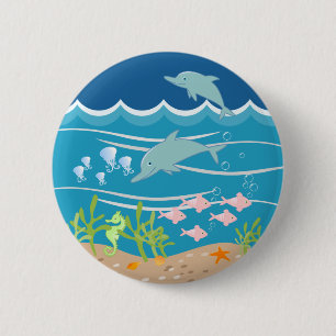 Delphine schwimmen unter dem Meer Button