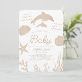 Delphine & Seashell Sea Ihr Baby Dusche Bald Einladung (Stehend Vorderseite)