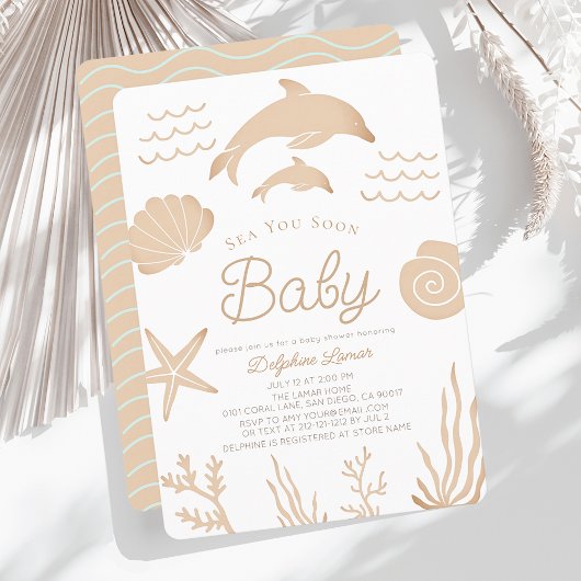 Delphine & Seashell Sea Ihr Baby Dusche Bald Einladung