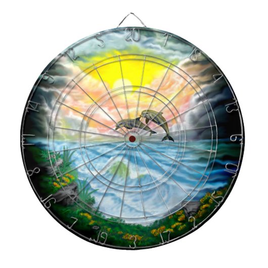 Delphine spielen im Sonnenschein Dartscheibe (vorne)