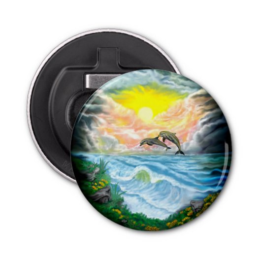 Delphine spielen im Sonnenschein Flaschenöffner (Vorderseite)