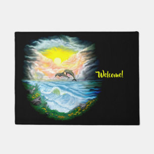 Delphine spielen im Sonnenschein Fußmatte