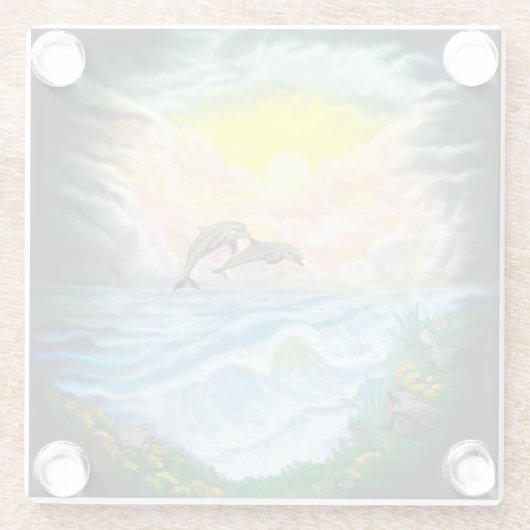 Delphine spielen im Sonnenschein Glasuntersetzer (Rückseite)