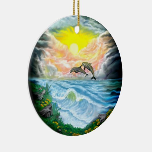 Delphine spielen im Sonnenschein Keramik Ornament (Rechts)