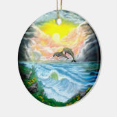Delphine spielen im Sonnenschein Keramik Ornament (Links)