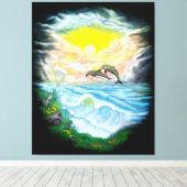 Delphine spielen im Sonnenschein Leinwanddruck (Insitu (Holzboden))