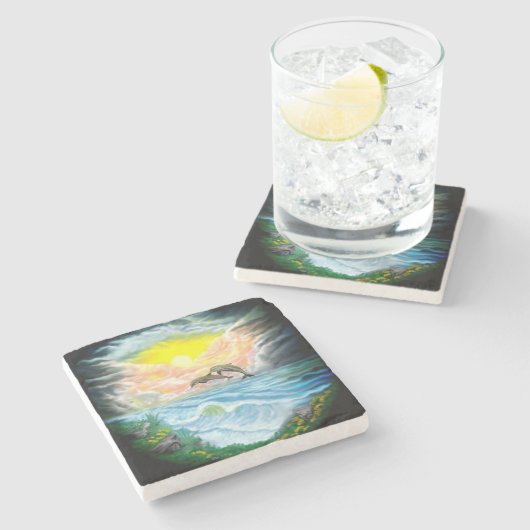 Delphine spielen im Sonnenschein Steinuntersetzer (Seitenansicht)