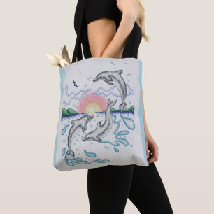 Delphine spielen Sunrise Ocean Beach Sunset Tasche