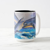 Delphine springen für Freude Zweifarbige Tasse (VorderseiteRechts)