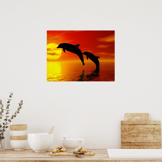 Delphine springen Sunset Poster (Küche)