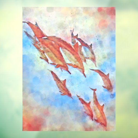 Delphine tauchen farbenfrohe Aquarellgestaltung Fensteraufkleber (Blatt 3)