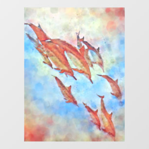 Delphine tauchen farbenfrohe Aquarellgestaltung Fensteraufkleber