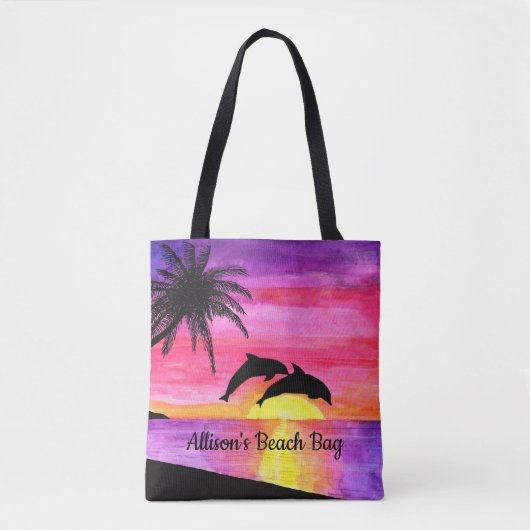 Delphine Tropical Paradise Personalisiert Beach Ta Tasche (Vorderseite)