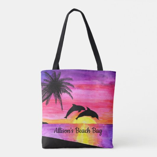 Delphine Tropical Paradise Personalisiert Beach Ta Tasche (Rückseite)