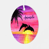 Delphine Tropical Sunset Personalisiert Ornament Aus Metall (Vorderseite links)