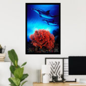 Delphine über Korallen Poster (Heimbüro)