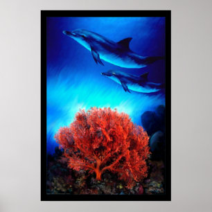 Delphine über Korallen Poster