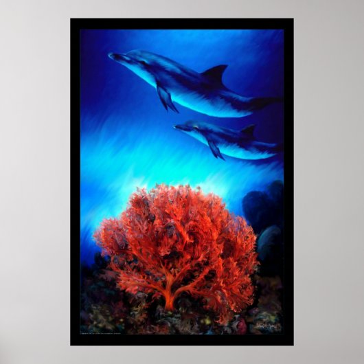 Delphine über Korallen Poster (Vorne)