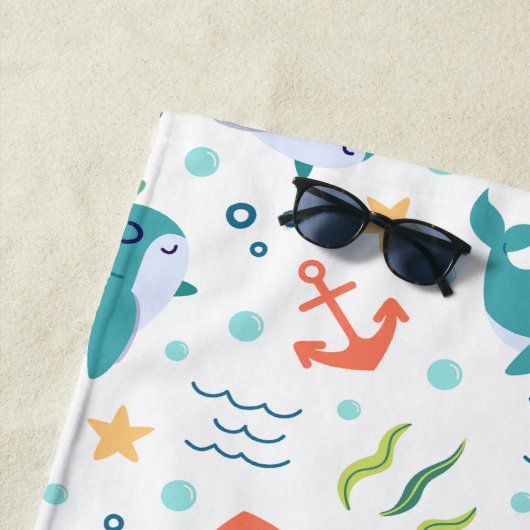 Delphine und Anker Aquamarin und weiß unter Wasser Strandtuch (Beispiel)