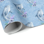 Delphine und Blume auf blau Geschenkpapier (Rolleneckpunkt)