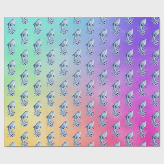 Delphine und Blume auf dem Hintergrund des Regenbo Geschenkpapier (Flach)