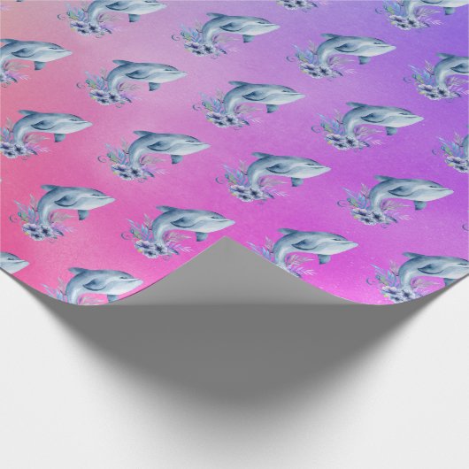 Delphine und Blume auf dem Hintergrund des Regenbo Geschenkpapier (Ecke)