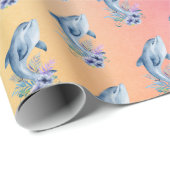 Delphine und Blume auf dem Hintergrund des Regenbo Geschenkpapier (Rolleneckpunkt)