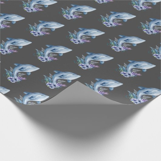 Delphine und Blume auf Grau Geschenkpapier (Ecke)