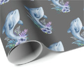 Delphine und Blume auf Grau Geschenkpapier (Rolleneckpunkt)