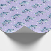 Delphine und Blume auf Polka-Punkten Geschenkpapier (Ecke)